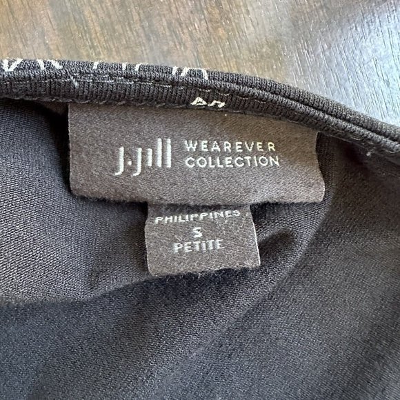 J Jill Black Sleeveless Palm Tree Tropical Jersey Midi Dress Size Small Petite - Picture 8 of 8